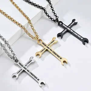 Pendant Necklaces JHSL Men Statement Necklace Cross Pendants With Meaning Fashion Christian Jewelry Chain Stainless Steel Black Gold Silver