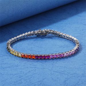 Bracciale tennis alla moda con taglio rotondo, pietra trasparente con zirconi, placcatura in oro reale, gioielli da donna, arcobaleno