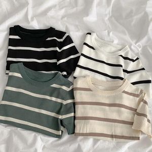 Kadın Sweaters Casual Y2K Kore tarzı Harajuku o Boyun çizgili seksi kadınlar Tişört tüm eşleşen vintage trend yeşil kızlar temel giyim femme