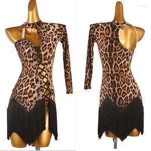 Stage Wear Latin Dance Dress Lady Junior Leopard Women Fringe konkurs LQ413