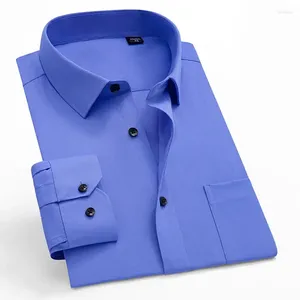 Camicie eleganti da uomo Camicia maschile bianca blu a maniche lunghe in tinta unita per la festa nuziale di marca Camisa sociale masculina di buona qualità