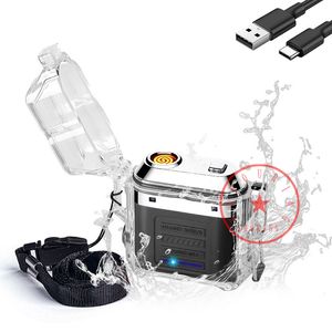 Bunte transparente USB-Feuerzeuge zum Rauchen, winddicht, wasserdicht, tragbar, mit Trageband, Reise-Taschenlampe, Kräutertabak, Zigarettenspitze, Feuerzeug