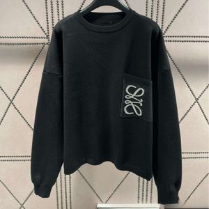 23SS 니트 스웨터 디자이너 여성 스웨터 패션 포켓 편지 자수 풀오버 니트 탑 느슨한 캐주얼 니트웨어