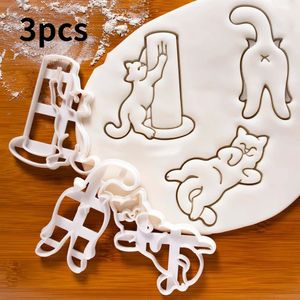 Moldes de cozimento 3 Pçs / Set Bonito Gato Gatinho Cookie Moldes Fondant Cortador Biscoito Bolo Pastelaria Molde Decoração Cozinha DIY Suprimentos 231202