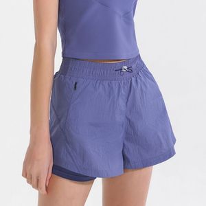 Lu Lu Lemen Shorts Yoga Women Solid Colorハイウエストスポーツジムウェアレギンスエラスティックフィットネスレディ