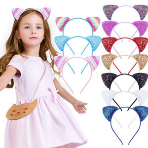 Nette Kinder Katze ohr Haarband Glänzende Pailletten Katze Haar Hoops Für Frauen Mädchen Cosplay Party Haar Zubehör Stirnband Geschenke