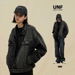 Kurtki męskie UNF jesień i zima nowa amerykańska marka mody mody swobodne luźne krótkie czarne podstawowe para mycie jeansu 4y4y