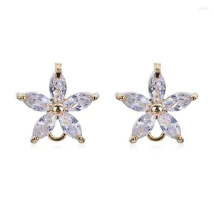 Stud Earrings Color Retention 18K True Gold Filled White Zircon Flower With Hoop Ring DIY Jewelry Making Findings Accessories