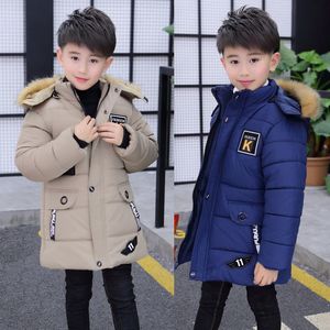 Down Coat 4 6 8 10 12 14 Years Big Boys Jacket Autumn Winter Plus Velvet Warm Teen Kids Jackor Fashion Mid-Längd dragkedja Hooded Boys Coat 231202