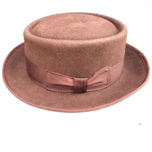 Berretti Feltro Di Lana Marrone Pork Pie Porkpie Jazz Fedora Trilby Cappello A Tesa Stingy