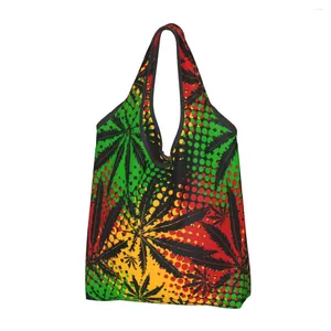 Sacos de compras reutilizáveis Rasta Rastafarian Saco de compras Dobrável Máquina Lavável Folha Grande Eco Armazenamento Anexado Bolsa