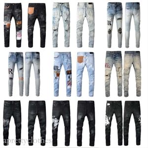 Men's Women Designer Purple Jeans Large Size Denim Pants Perforated Pants Hip Hop Perforated Zipper Amris Pants Letter Patch Slim Fit Amris Jean 313