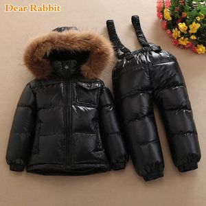 Conjuntos de roupas 30 graus inverno bebê menino meninas branco pato para baixo jaqueta neve desgaste casacos impermeáveis macacões conjunto de roupas infantis crianças roupas 231202