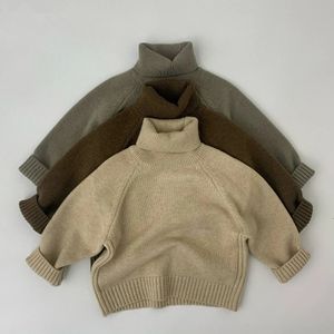 Ställer in barntröjor Autumn Winter Boys Girls Solid Knit Pullovers Children Turtleneck tröja Baby Wear 231202