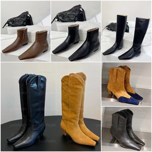 Luxury Khaite calfskin suede cowboy boots designer fashion Women leather Marfa boots Retro Low heel Western Boots Size 35-40