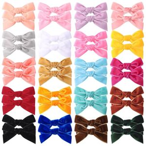 Hårtillbehör 2st Girls Velvet Ribbon Bowknot Hairlips Solid Candy Color Dovetail With Full Wrap Fabric Hairpins Wholesale Headwear