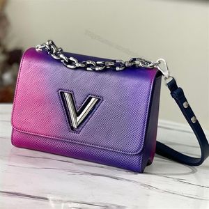 5a Womens Shoulder Bags Gradient Pink Purple Color Summer Sun Crossbody Handbag Grain Leather Inner Bag Luxury Bag Square Fl189f