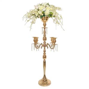 Luxury Gold Candelabra Centerpiece Flower Stand Candelabra Candlestick Holders Flowers to Dekorera bröllopsbakgrund 56