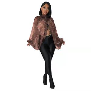 DD0038 Women's Cape: Sexy Mesh Bat-wing Sleeved Top with Shoulder Straps and Printed Pattern