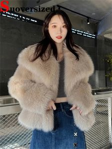 Mulheres de pele falsa engrossar lapela casacos de inverno moda coreana jaquetas quentes mulheres de alta qualidade jaqueta de luxo elegante sobretudos peludos 231202