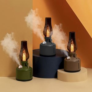 Essential Oils Diffusers 260ml Ultrasonic Air Humidifier Vintage Pub Retro Kerosene Lamp Mist Maker USB Essential Oil Diffuser Tyep C Aroma Purifier 231202