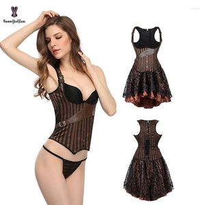 Skirts Plus Size Brown Stripe Steampunk Corset Dresses For Women Steam Punk Gothic Overbust And Skirt Set Halloween Costumes
