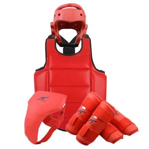 Schutzausrüstung Karate Schienbeinschutz Erwachsene Kinder WTF Taekwondo Sparring Helm Brust-Schrittschutz-Set Boxen Kinder MMA Kampfsportausrüstung 231202