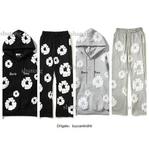 Män Autumn Winter Hoodies Pant ReadyMade Foam Flower Märke denim tårar Kvinnor Puff Print Ejressad Pullover Hooded Brodery White Kapok 43