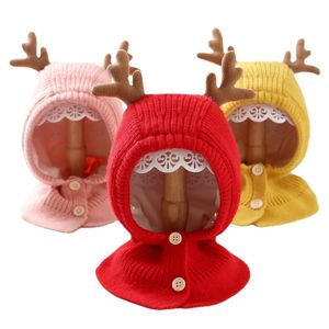 Çocuk Parmak Çıkışlar Kış Velvet Balaclava Çocuk Noel Şapkası Bebek Şapkası Sıcak Örme Beanies Erkekler için Sıradan Geyik Çocukları Kaput 231202