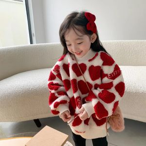 Clothing Sets Winter Girls Cute Heart Thick Warm Fleece Sweatshirts Baby Kids Children Pullover Top Outerwear 231202