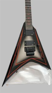 E S P Ltd Randy Rhoads Rr Flying V Sliver Burst Electric Guitar Floyd Rose Tremolo、コピーEMGピックアップ、ブラックハードウェア、特別な赤いインレイ