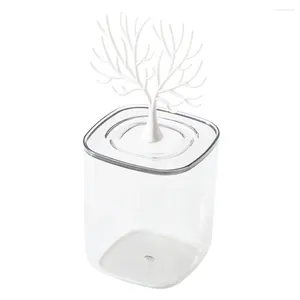 Jewelry Pouches Cover Storage Box Toothpick Dispenser Cotton Swab Canister Plastic Earring Rack