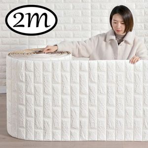 Adesivos de parede 2m x 70cm 3D tijolo DIY decoração autoadesivo papel de parede à prova d'água para quarto de criança quarto cozinha casa wallcovering 231202