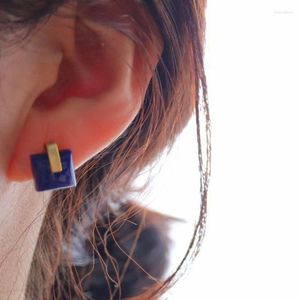 Ohrstecker im Design-Stil, blaues Quadrat, leicht, luxuriös, Silber eingelegt, Lapislazuli, geometrisch, Retro-Ohrringe für Frauen, Schmuck