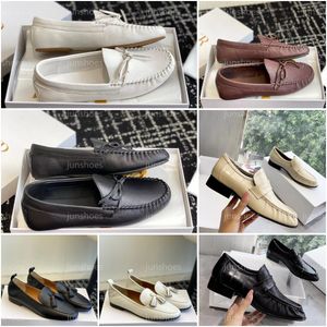 Moda Lucca Moccasin Flynn Loafer The Row Doudou Shoes Designer Mulheres Casual Soft Loafer Luxury Couro de Luxuja Planto Limpa Men Shors Tamanho 35-40