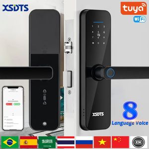 Dörrlås Tuya WiFi Electronic Smart Lock med Biometric FingerPrint Card Password Nyckel Unlock USB Emergency Charge 231202