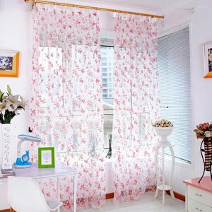 Cortina impressa flor transparente voile tule para cozinha sala de estar quarto janela tratamento triagem decoração para casa