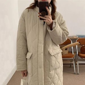 Women's Trench Coats Winter Retro Casual Style Stand Collar Single Breasted Loose And Thickened Warm Medium Long Cotton Jacket For Women