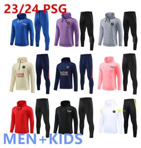 23 24 PSGES Soccer Tracksuit Maillots Football Screet Hoodie Sportwear Survlement Mbappe HakiMi 2023 2024 Paris Men Kids Kids Training Suit Enfants