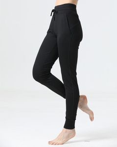 Lu-22 mulheres jogging yoga nona calças bolso fitness macio cintura alta hip elevador elástico casual calças com cordão pernas sweatpants