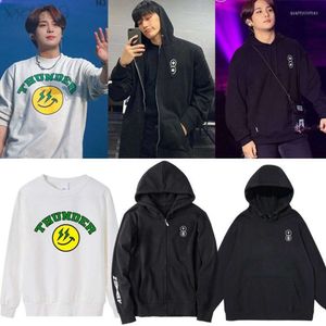 남자의 후드 k kpop ateez zip up 여자/남자 땀 셔츠 스트리트웨어 힙합 지퍼 후드 자켓 캐주얼 스포츠웨어 K- 옷