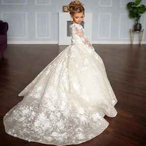 Girl Dresses Flower Dress Lace Full O-Neck Floor-Length A-LINE Princess Pageant Kids Wedding Birthday Party First Communion Gown