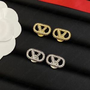 Fashion Diamond Letter Stud Earrings Women Gold Hoop Earring 925 Silver Earings Luxury Fashion Aretes Gift Jewelry ear rings With Box