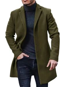 Erkek ceketleri yünlü ceket erkek moda orta uzunluk butik saf renk iş gündelik yün adamın highend ince rüzgar trençkotları 231202