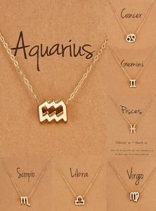 Birthday Gift Gold Plated 12 Zodiac Sign Pendant Wish Card Charm Gold Chain Choker Astrology Necklace Jewelry For Women3460265