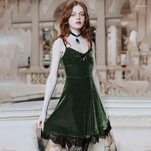 Casual Dresses 2023 Women's Green Slip Dress Lace Halter Mini Fairycore Camisole Black Dark Goth Gothic Style Clothes Vintage Clothing