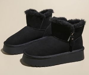Зимняя обувь, женские теплые удобные зимние ботинки на меху с боковой молнией, уличные ботинки, высокие ботильоны, обувь на платформе