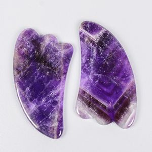 Full Body Massager Natural Amethyst Jade Stone Gua Sha Massager Tool Gouache Scraper Anti-Aging Skin Reduce Puffiness Neck Eye Dropp 231202