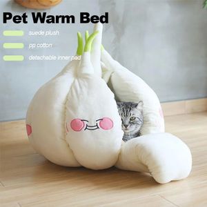 kennels pens Cats Beds Cartoon Garlic Bed Warm Cat s Nest Cozy Cushion Pet House Small and Medium Sized Dog Doghouse for Washable Cave 231202