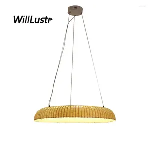 Pendant Lamps Minimalist Annular LED Lamp Bamboo Knitted Suspension Light Cafe Teahouse Canteen Handmade Hanging Ceiling Chandelier